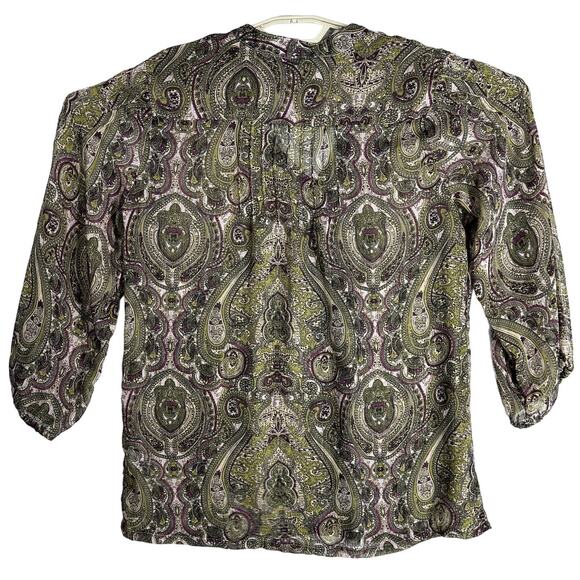 Apt 9 Tunic Top M Green Purple Sheer Paisley Boho Chic Artsy Cottagecore Fairy - Picture 2 of 8